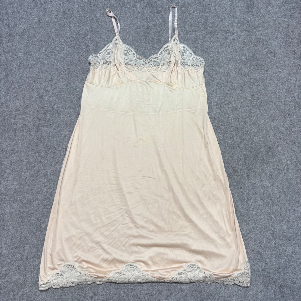Vintage Under Mist Peach Antron Nylon Lace Trim Full Slip Size 38 Style 2996 A